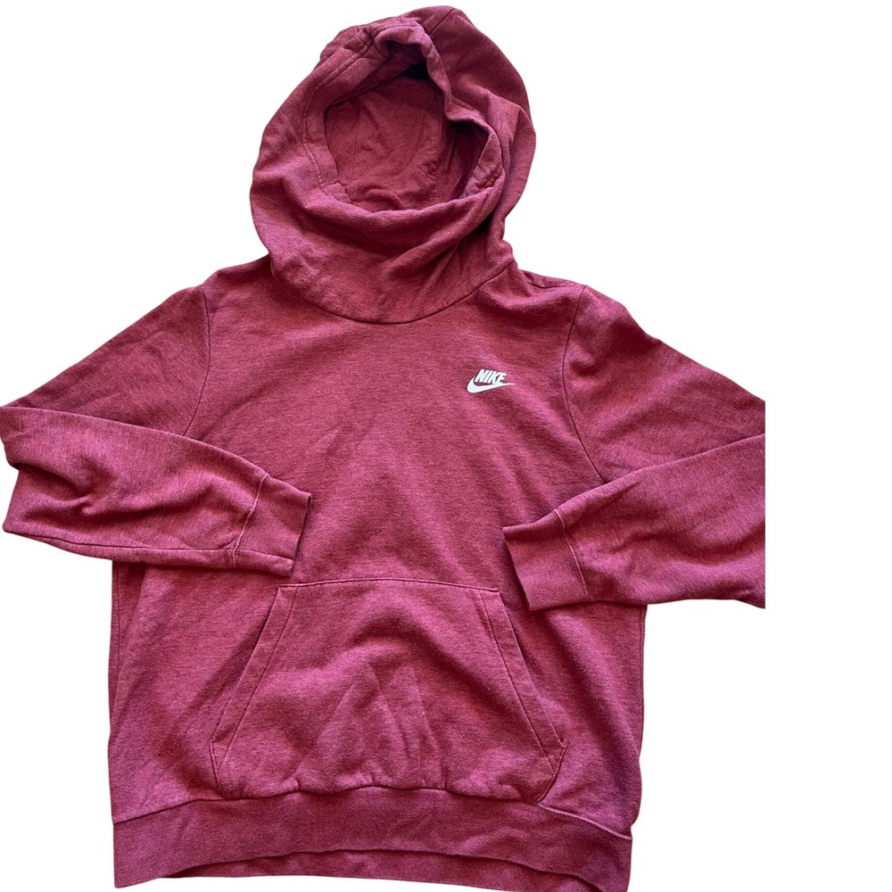 Nike Sportswear Essential Funnel Neck Hoodie Burgundy Red Fleece Pullover‎ Large